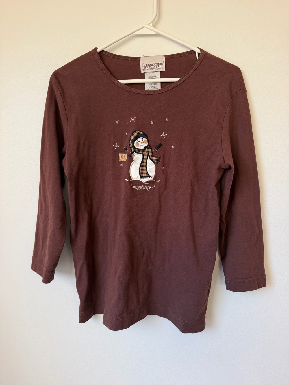 Longaberger Brown Embroidered Christmas Long-Sleeve Tee